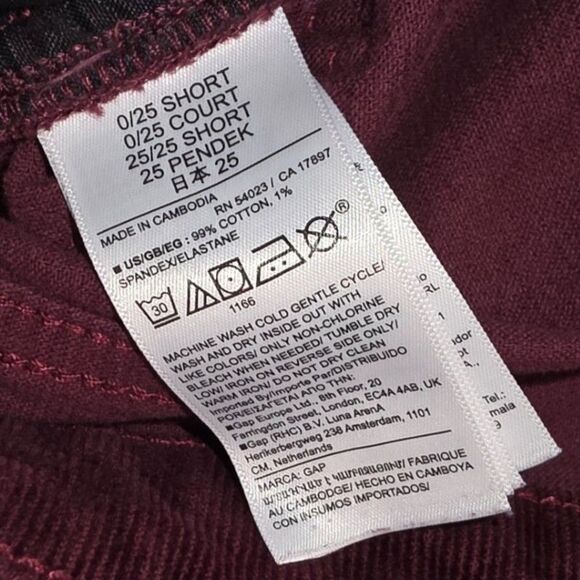 GAP Classic Straight Maroon Corduroy Size 0/25 - Picture 4 of 7